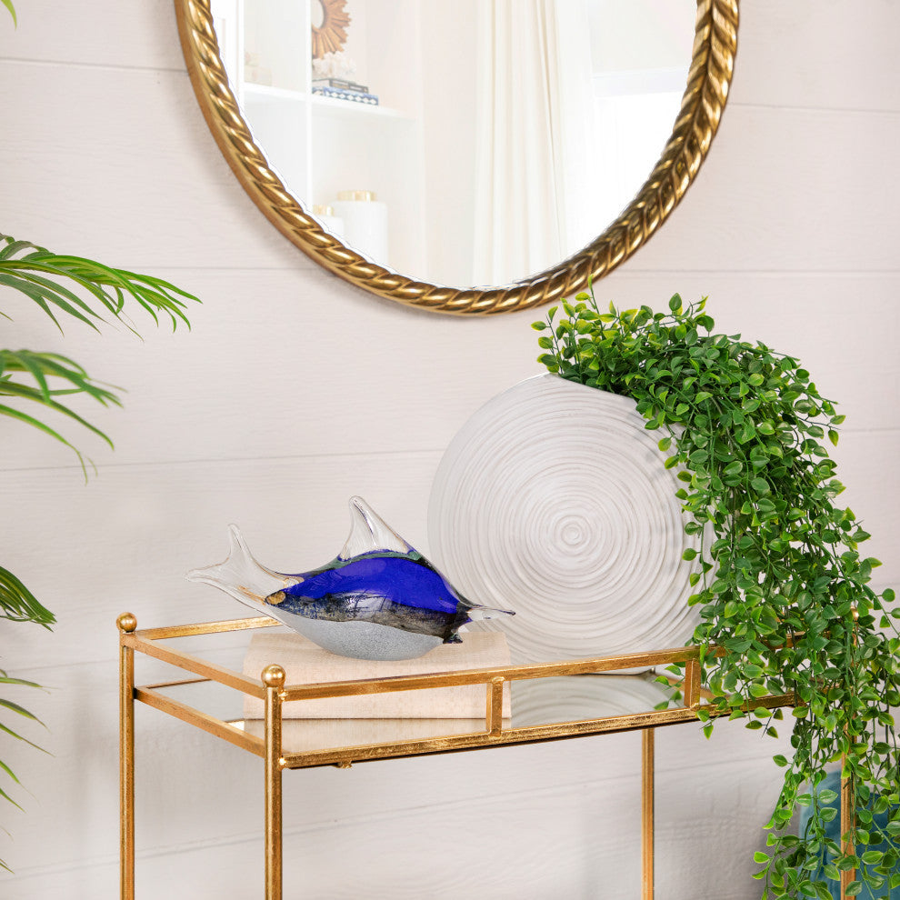 11" Oval Swirled Vase, White