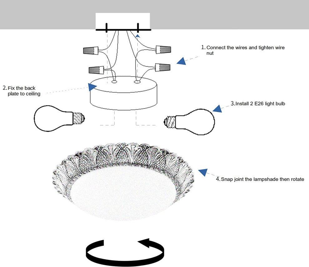 2 Light Flush Mount Ceiling Light, 13", Round