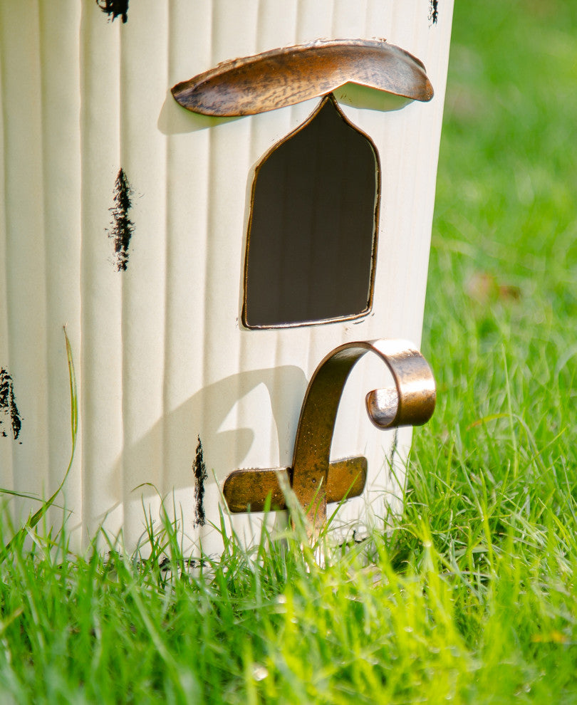 29.75"H Farmhouse Washed White Distressed Metal Pagoda Birdhouse