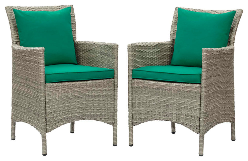 Side Dining Chair Armchair, Set of 2, Rattan, Wicker, Gray Green, Outdoor