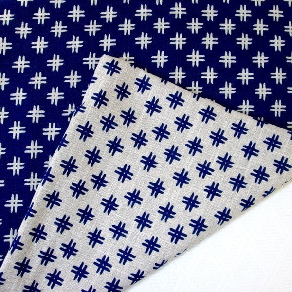 Geometric Crosshatch Indigo Blue Linen Reversible 20x20 Throw Pillow