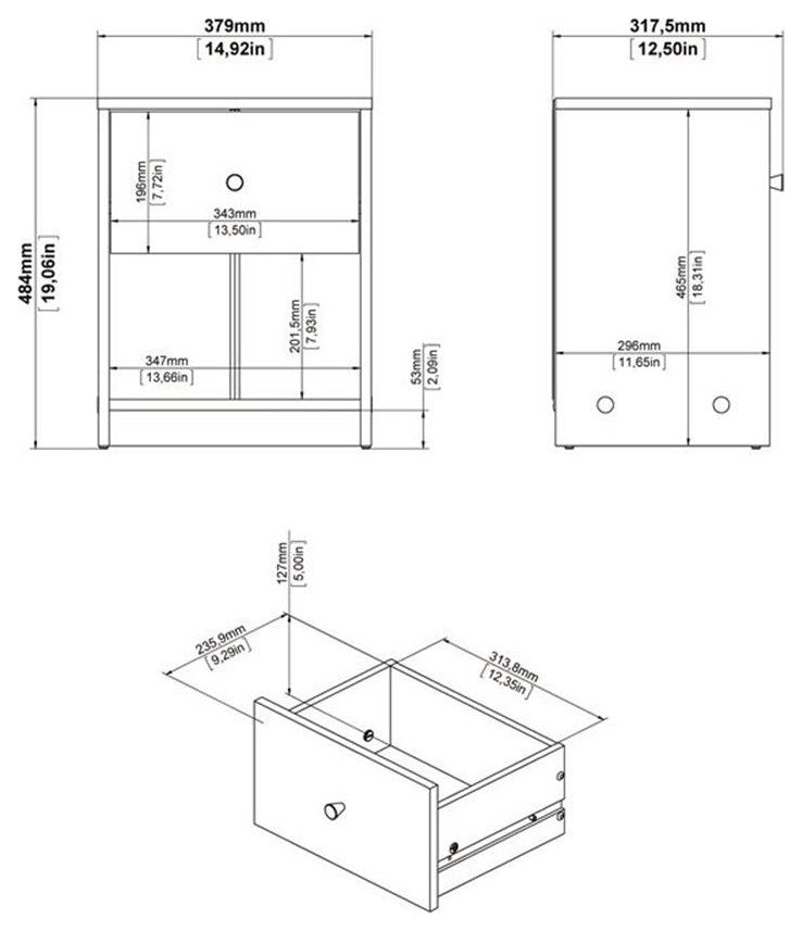 3 Piece Modern Wood Dresser and Nightstand Bedroom Set in White
