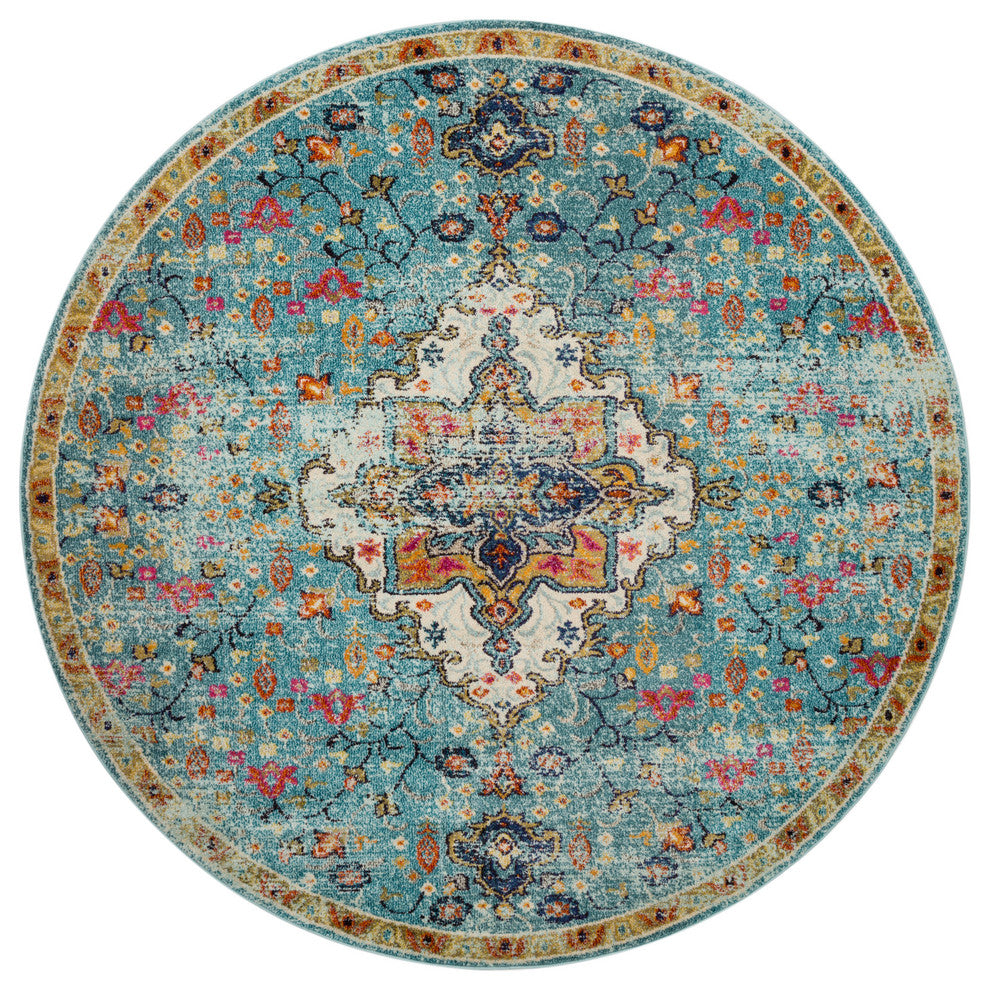 Blue, Orange, Gold, Pink, Nadia Area Rug by Loloi II, 5'0"x5'0" Round
