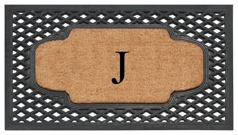 A1HC Mesh Border Rubber and Coir Monogrammed Doormat, 23"X38", Black, J