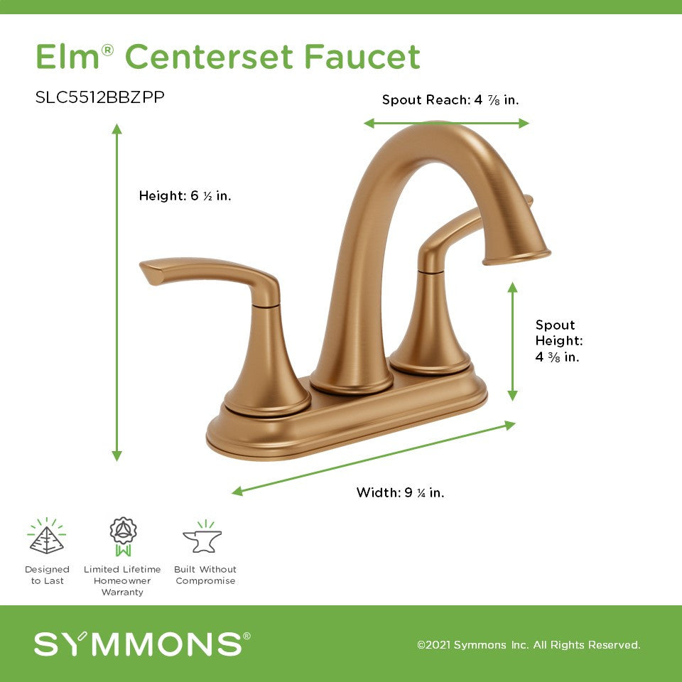 Elm 4" Centerset Faucet, Brushed Bronze, Push Pop Drain