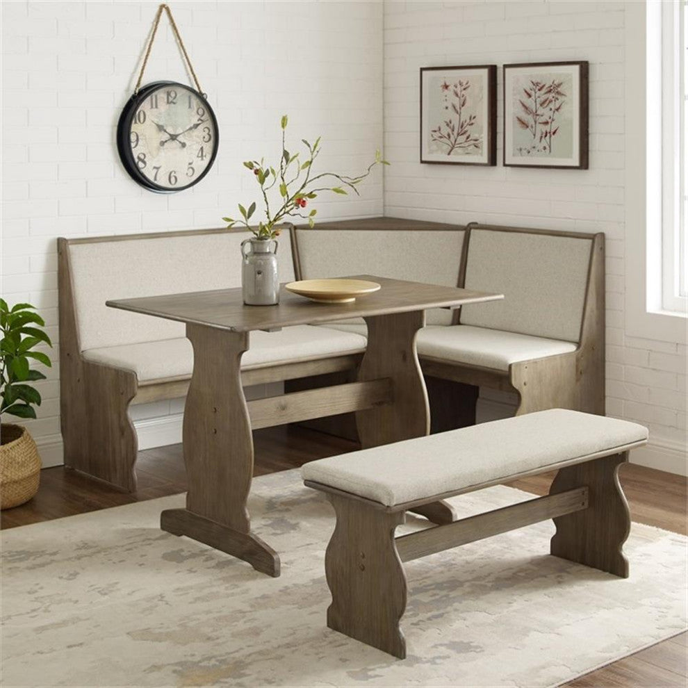 Riverbay Furniture Transitional Wood Corner Nook Dining Set in Brown