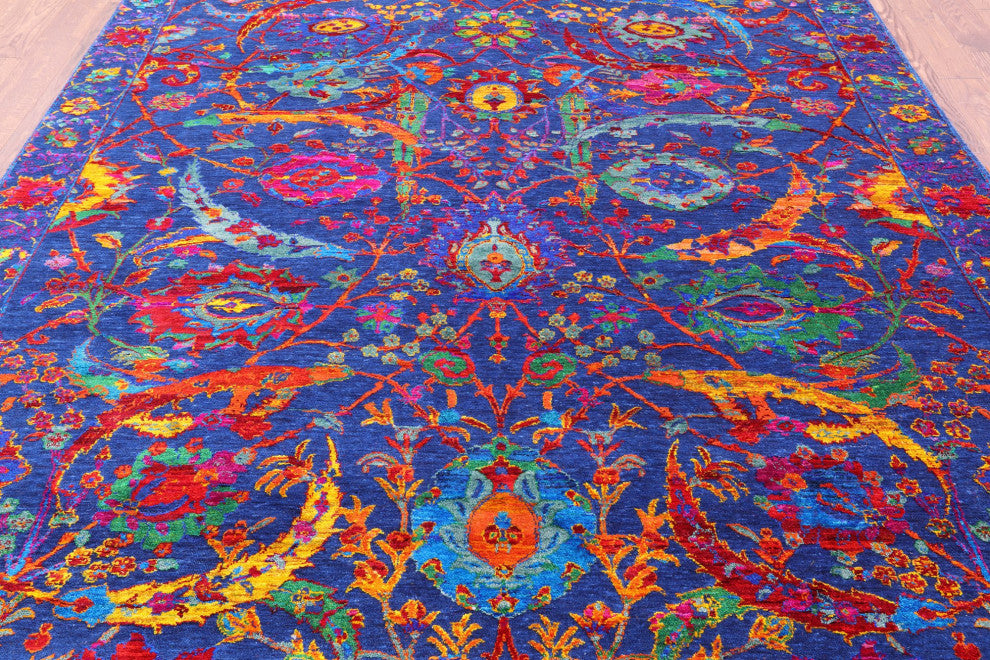 8' 1" X 10' 1" Wool and Silk Persian Sickle Leaf Design Handmade Rug Q12095