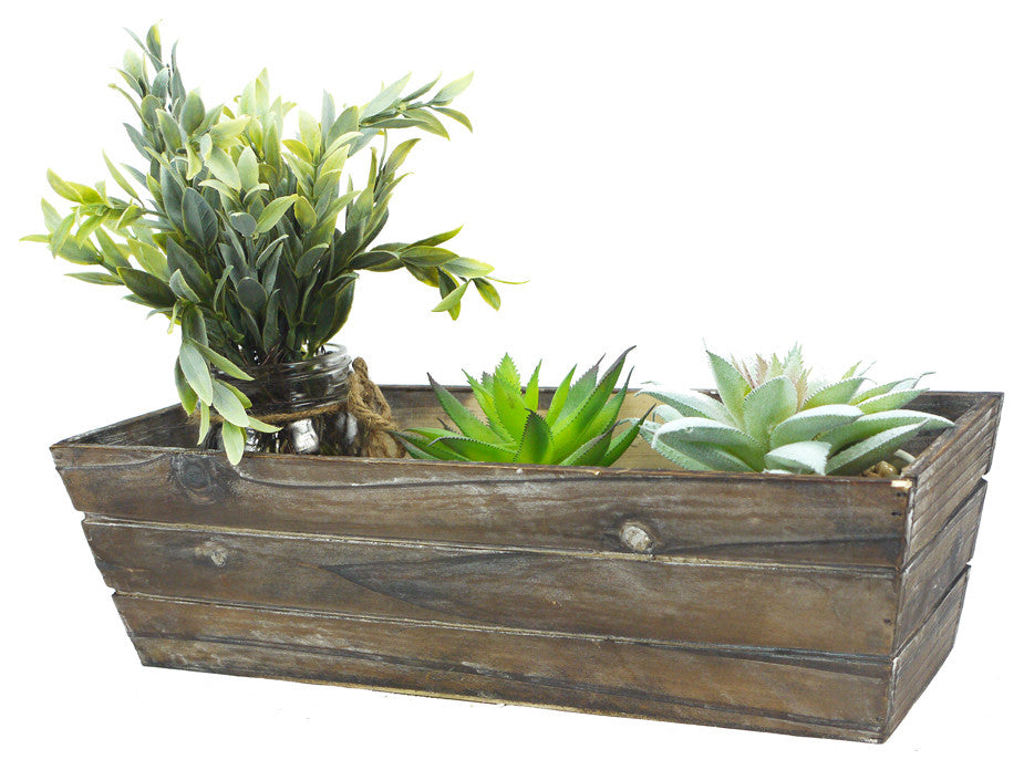 14" Wood Triple Rectangle Wood Planter