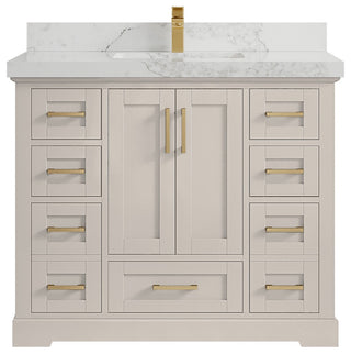 Boston 42" Single Sink Bath Vanity in Fine Grain 2" Calacatta Nuvo
