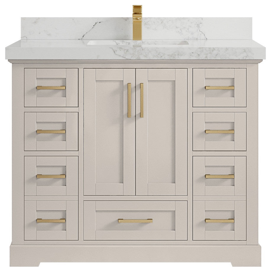 Boston 42" Single Sink Bath Vanity in Fine Grain 2" Calacatta Nuvo
