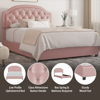 Karley Upholstered Bed, Pink Faux Leather, Full