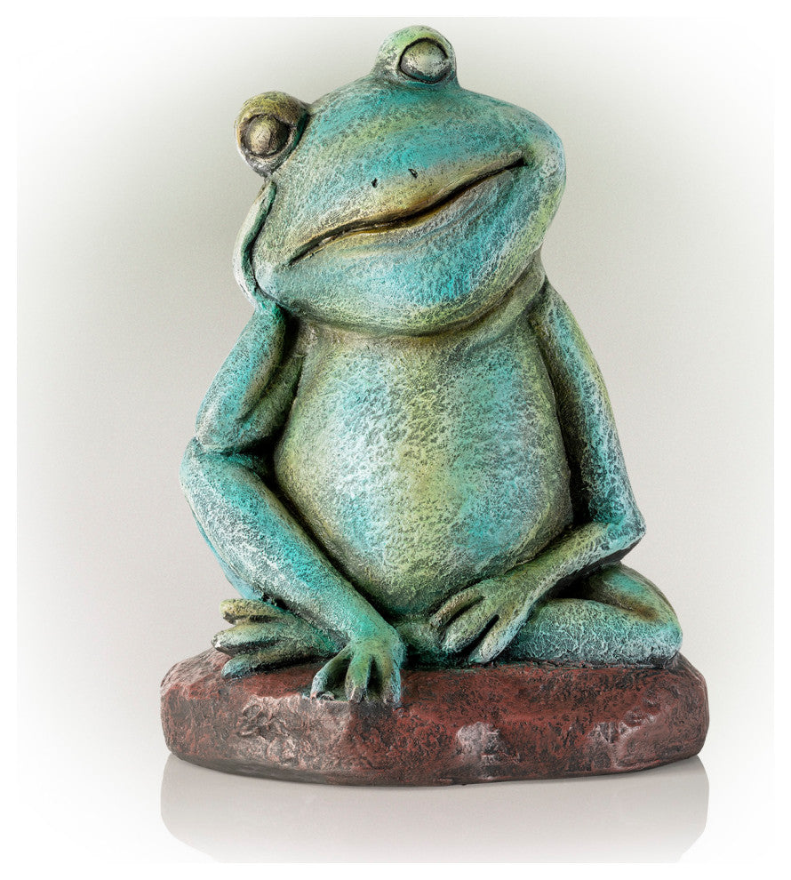 Alpine Pensative Sleeping Frog Statue, 15"Tall
