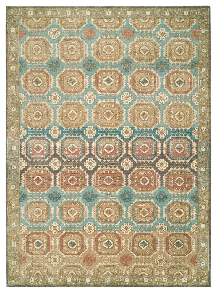 Hand Spun Ghazni Wool, Natural Dyes, Caucasian Gul Motifs Rug, 10'x14'