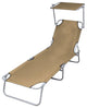 vidaXL Folding Sun Lounger With Canopy Steel Taupe