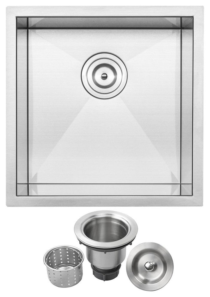 17.5" Zero Radius Undermount 16-Gauge Stainless Steel Kitchen and Bar Sink, Sink