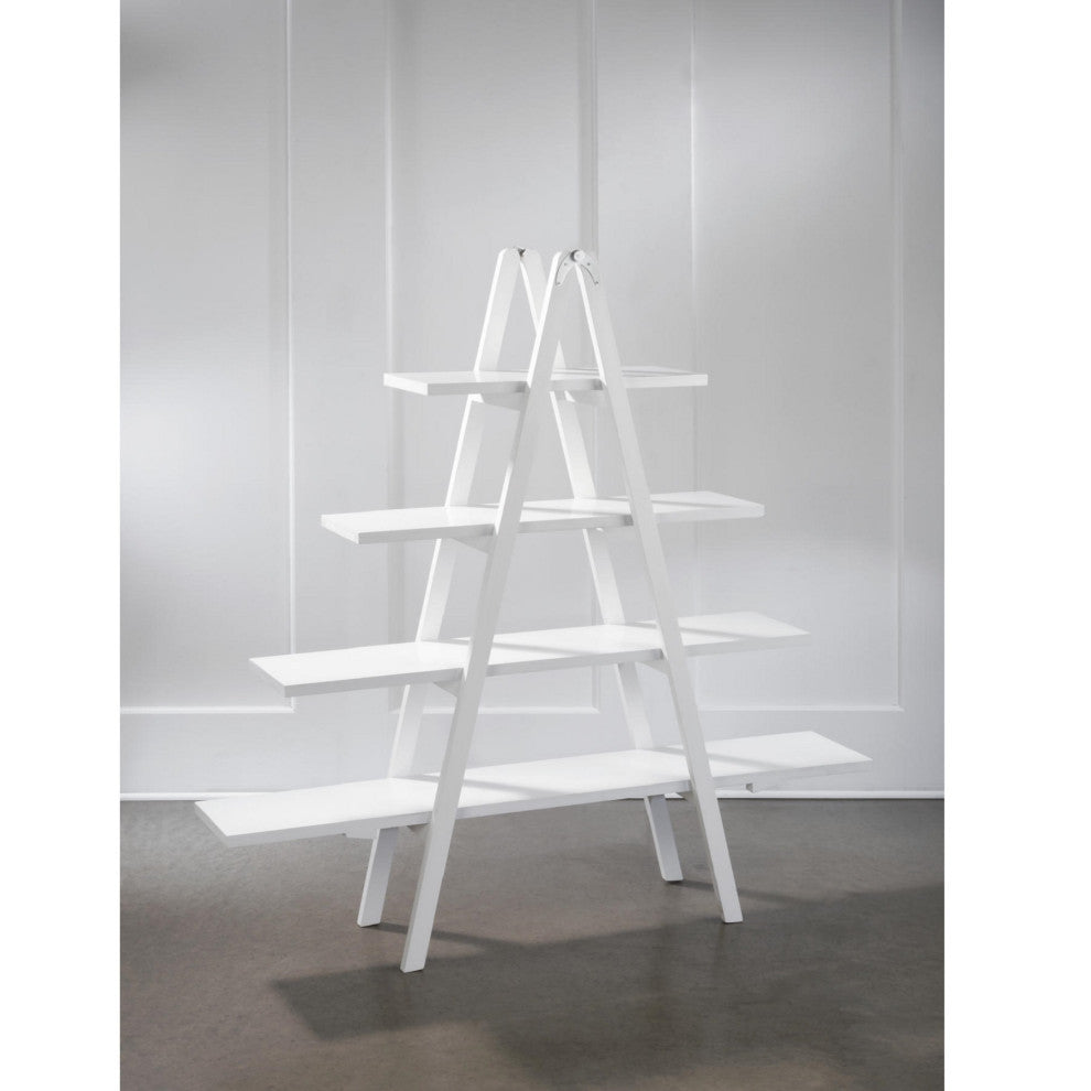 4 Tier A-Frame Wooden Display Shelf, White