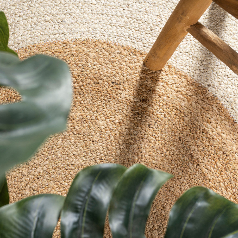 Oceana Two-Tone Boho Jute Circle Round Area Rug, 6' Round