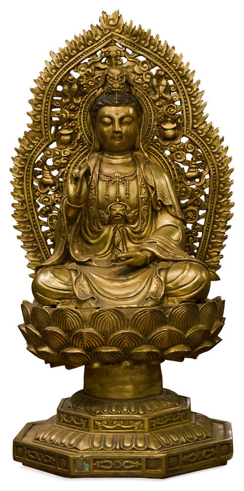 Bronze Guanyin Asian Statue with Willow Branch