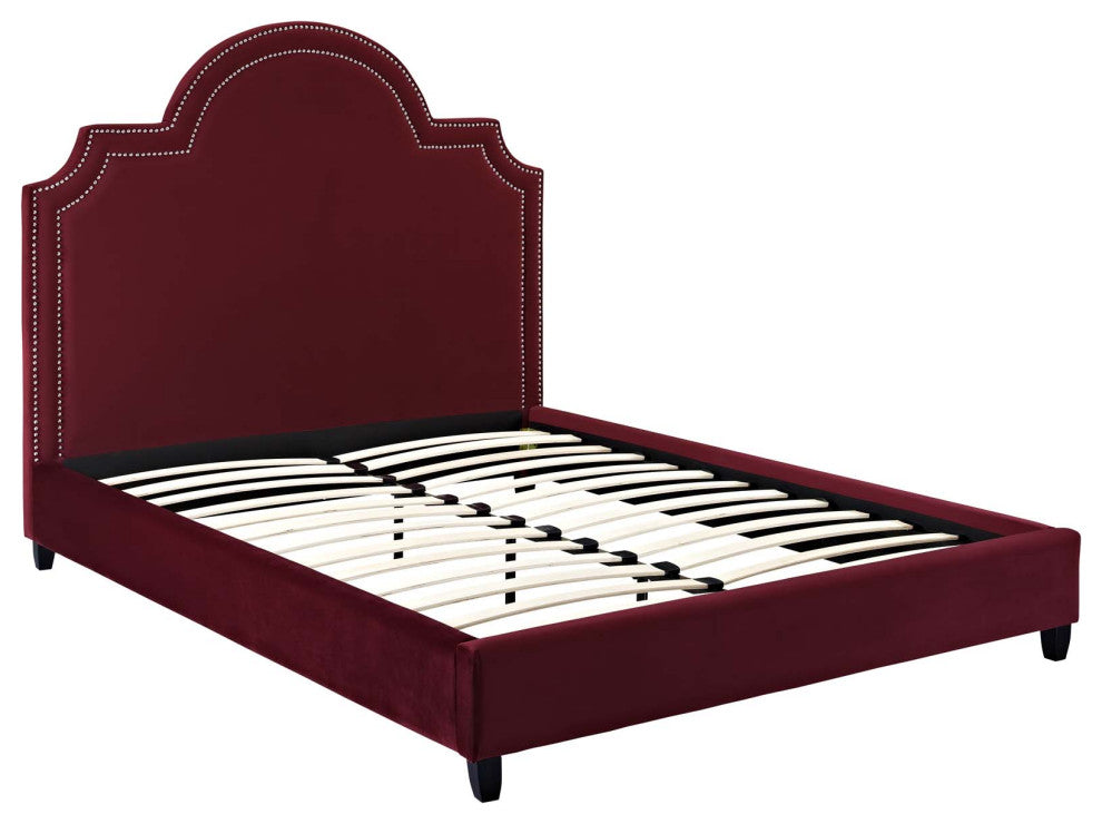 Maroon Primrose Queen Performance Velvet Platform Bed