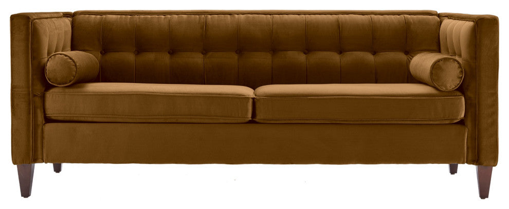 Ginger Velvet Upholstered Sofa With Bolster Pillows