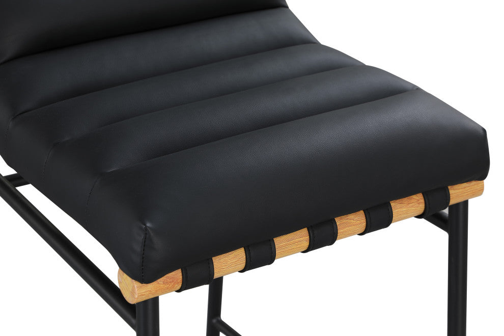 Burke Counter Stool, Black, Vegan Leather, White Oak Veneer Metal Dowel