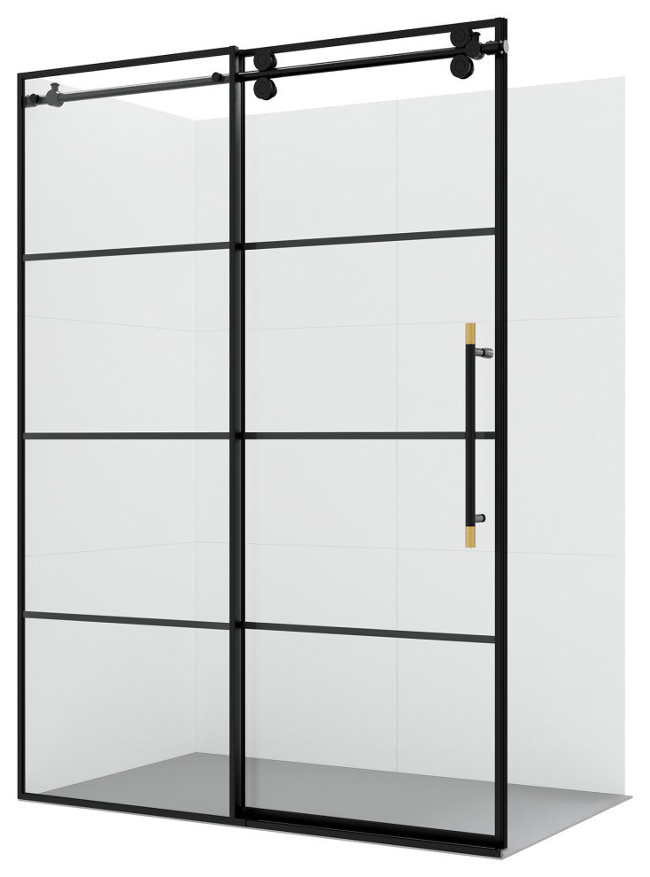 Losar Single Sliding Framed Shower Door, Matte Black, 56" W X 78"h