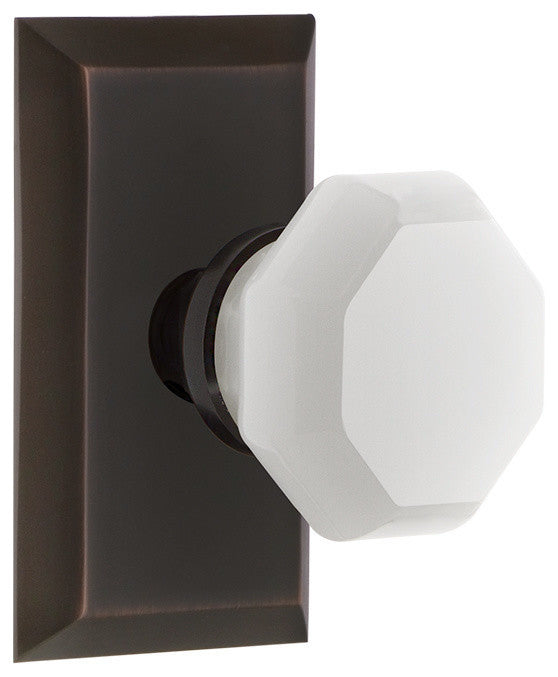 Studio Plate Double Dummy Waldorf White Milk Glass Knob, Timeless Bronze