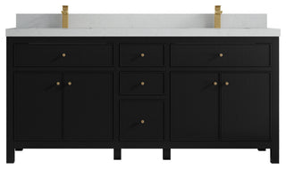 Sonoma 72 Double Sink Reeded Bath Vanity in Black 2" Carrara Quartz