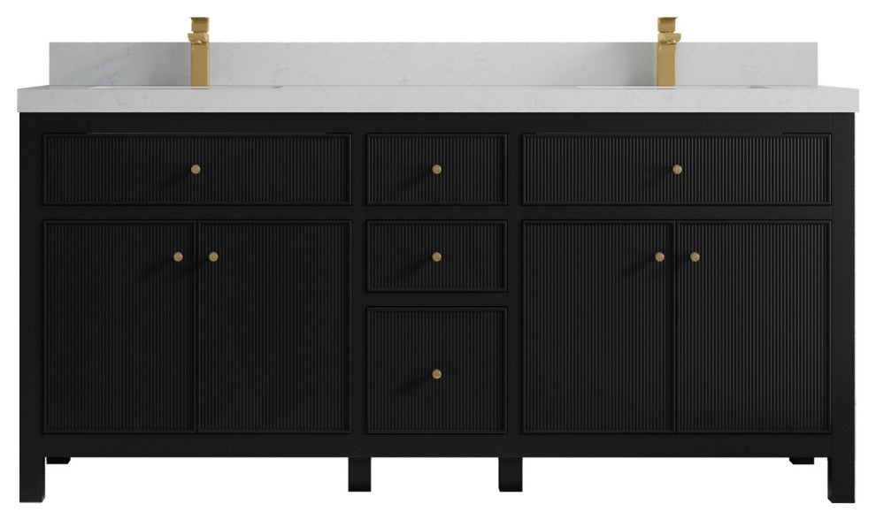 Sonoma 72 Double Sink Reeded Bath Vanity in Black 2" Carrara Quartz
