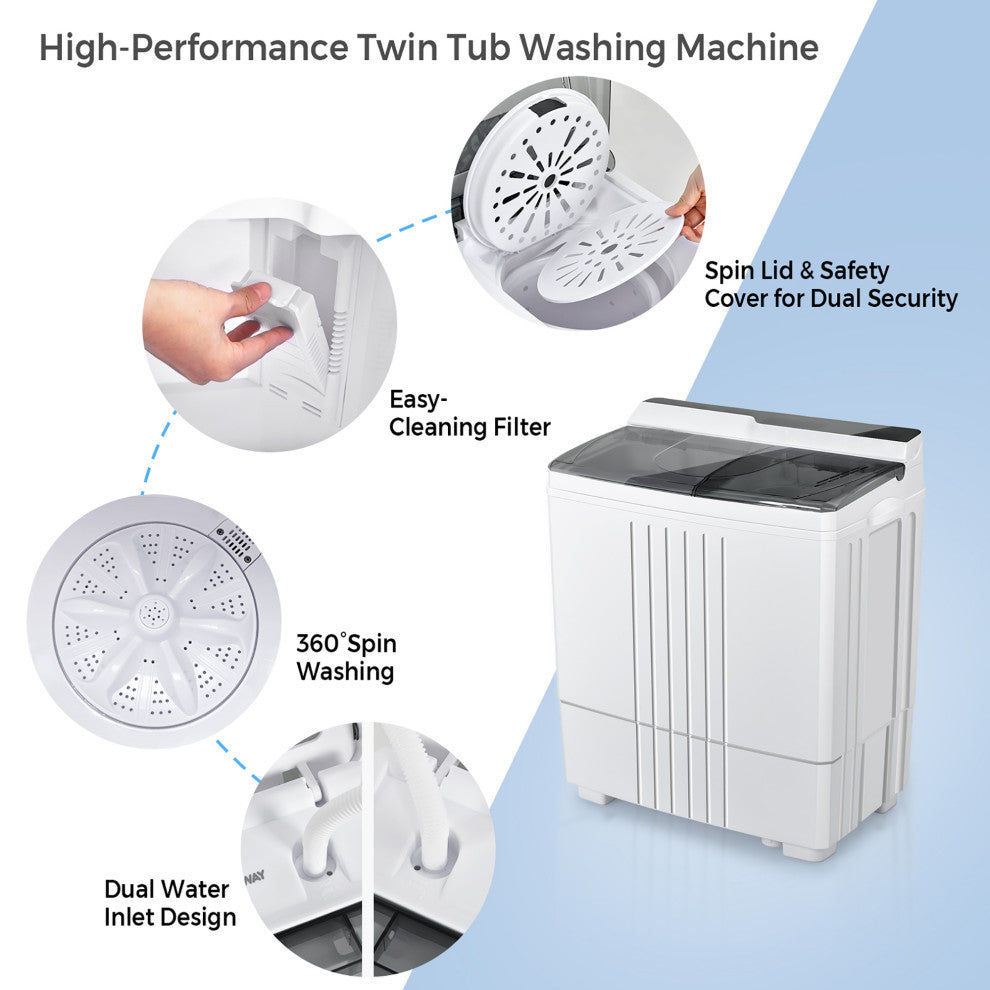 Costway 21LBS Portable Compact Mini Twin Tub Washing Machine Drain Pump Spinner