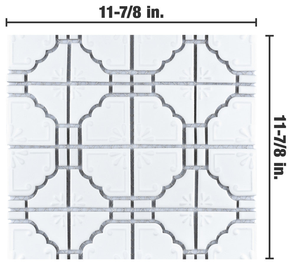 Hudson Moonbeam Porcelain Mosaic Floor and Wall Tile, Matte White