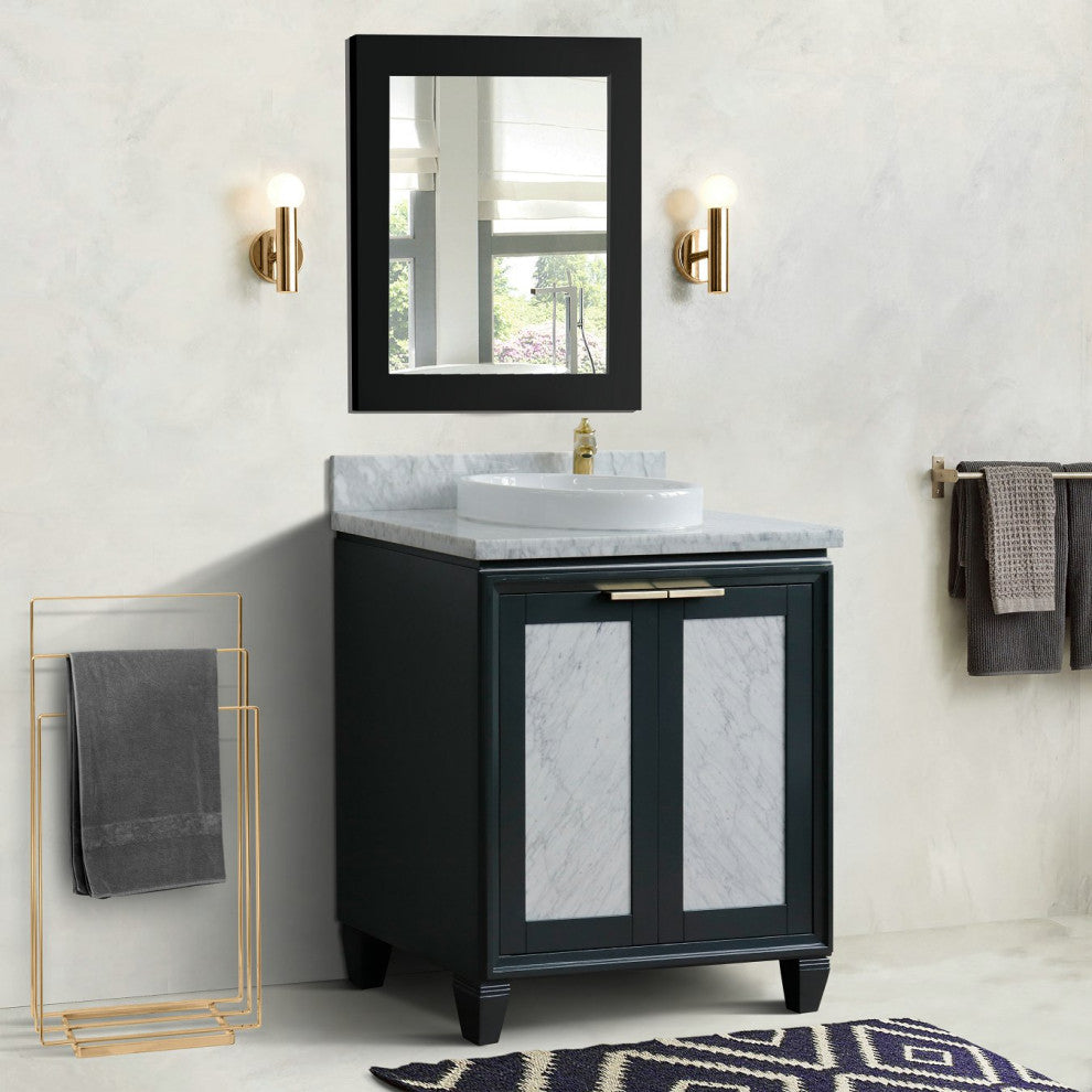 31" Single Sink Vanity, Dark Gray Finish With White Carrara Marble