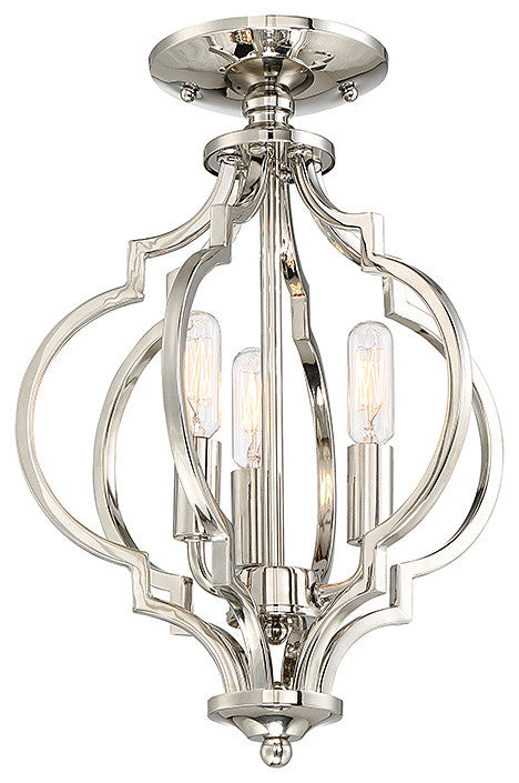 3-Light Semi-Flush Mount, Polished Nickel