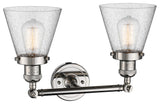 Small Cone 2-Light Bath Fixture, Seedy Glass, Polished Nickel