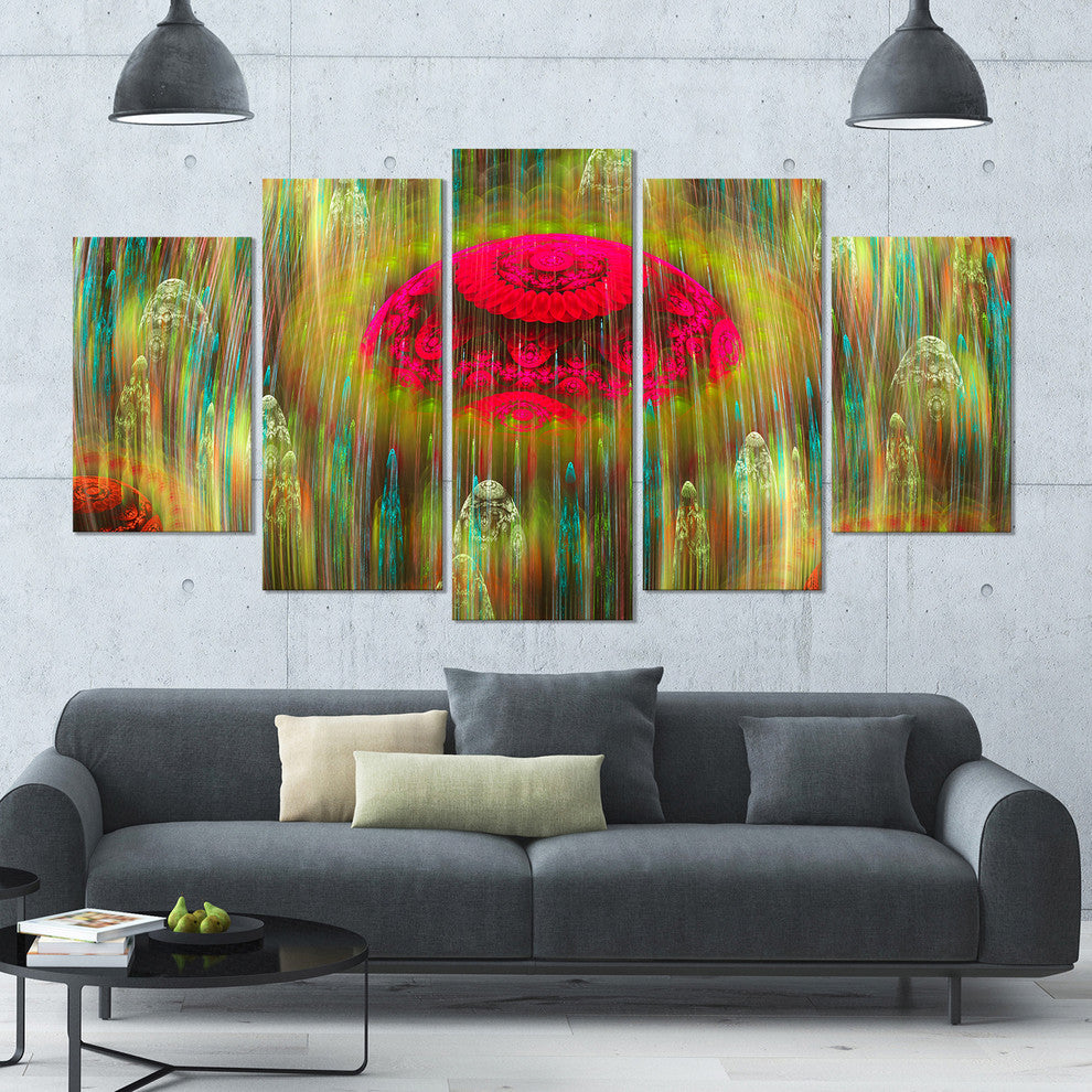 Yellow World of Infinite Universe, Abstract Canvas Art Print, 60"x32", 5 Panels