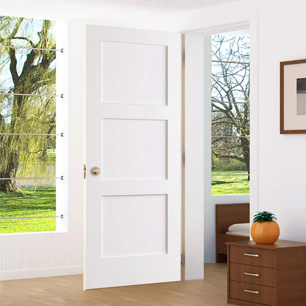 3-Panel Kimberly Bay Door, Interior Slab Shaker, White, 80"x24"x1.375"