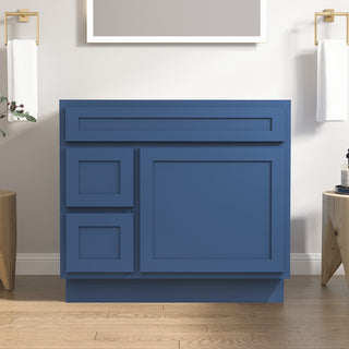 Vanity Art Vanity Base Cabinet, No Top, Drawers on Left, 36", Blue
