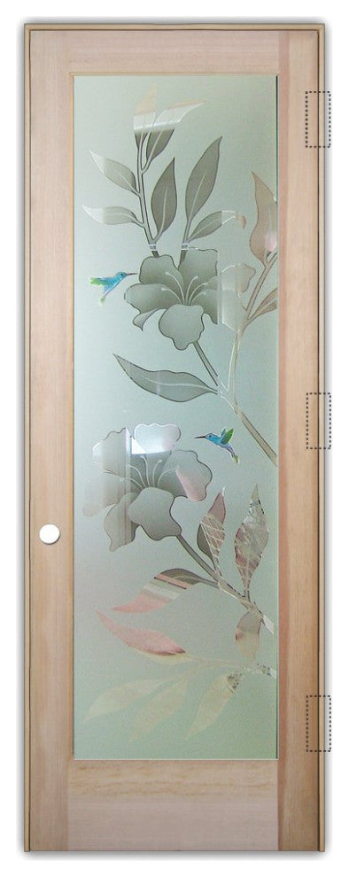 Interior Prehung Door or Interior Slab Door - Hibiscus Hummingbirds -...