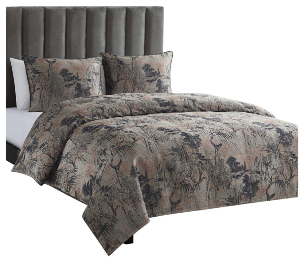 Pastoral Jacquard Duvet Cover Set, 3 Piece, Rose Gold, King