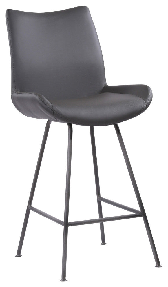 26" Elegant Gray Faux Leather Brushed Gray Metal Finish Armless Bar Stool