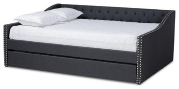 Haylie Dark Grey Fabric Upholstered Full Size Daybed With Roll-Out Trundle Bed