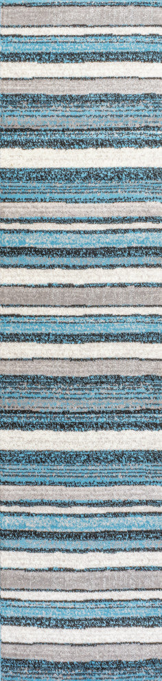 Magnolia Beach Strie' Striped Blue/Navy 2'x8' Runner Rug