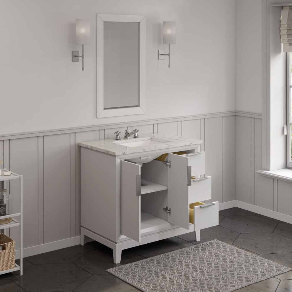Elizabeth 36" Single Sink Carrara White Marble Vanity, Pure White