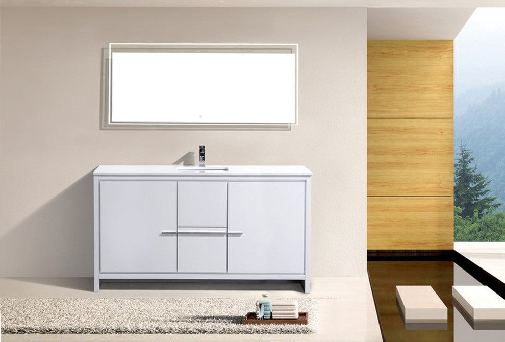 KubeBath Dolce 36" Ash Gray Modern Bathroom Vanity, White Quartz, Gloss White, 6