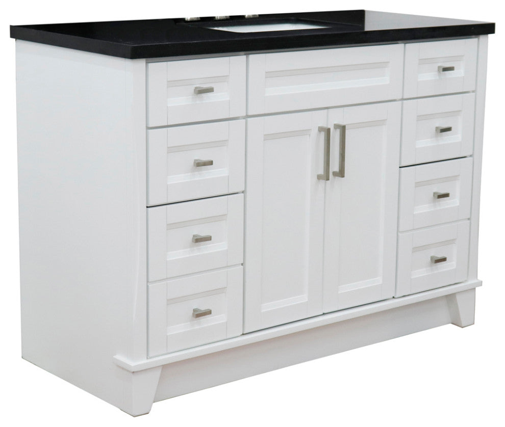 49" Single Sink Vanity, White Finish With Black Galaxy Granite