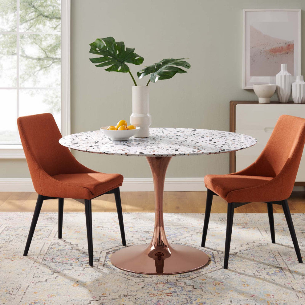 47" Dining Table, Round, Pink White, Metal, Modern, Cafe Bistro Hospitality
