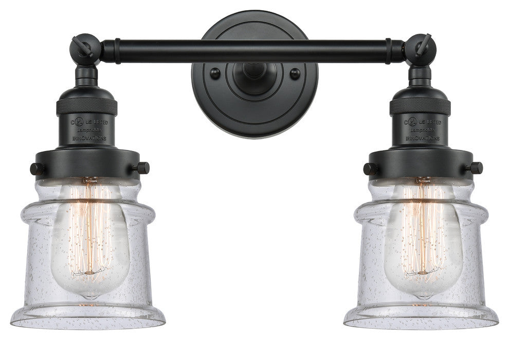 Small Canton 2-Light Bath Vanity-Light, Matte Black, Seedy
