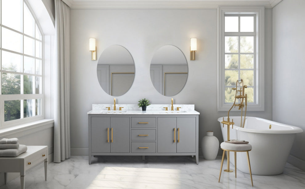 Vanity Art Bathroom Vanity With Sink, Cashmere Gray, 72", Double Sink, Golden Brushed