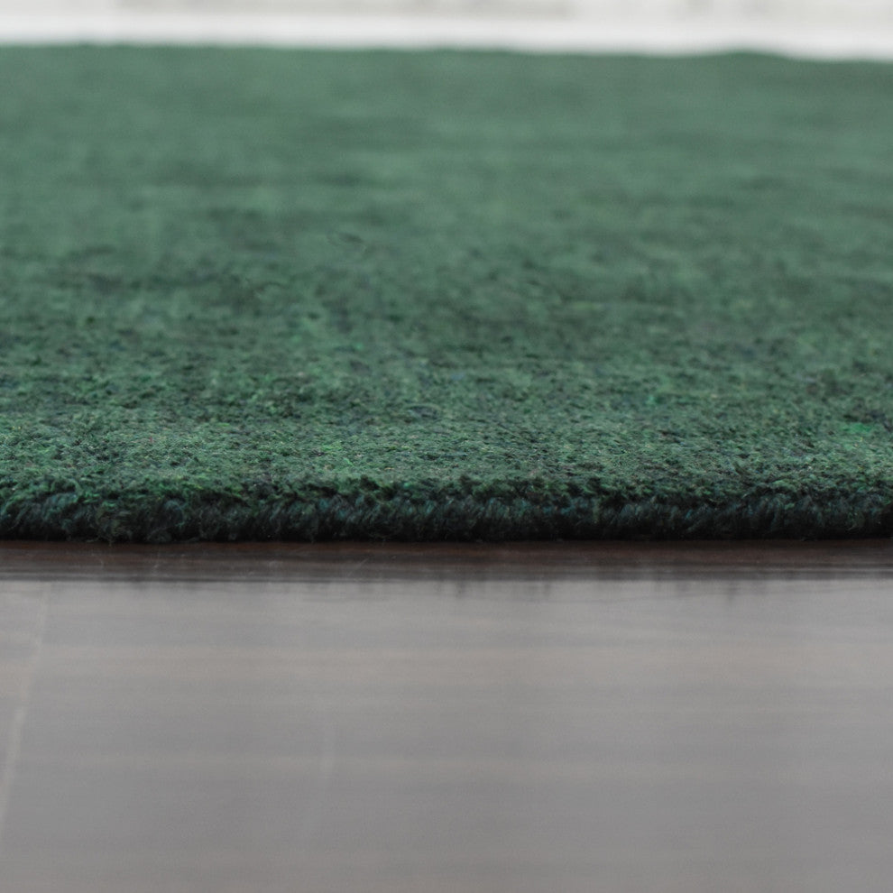 Hand Knotted Loom Silk Mix Area Rugs Solid Dark Green