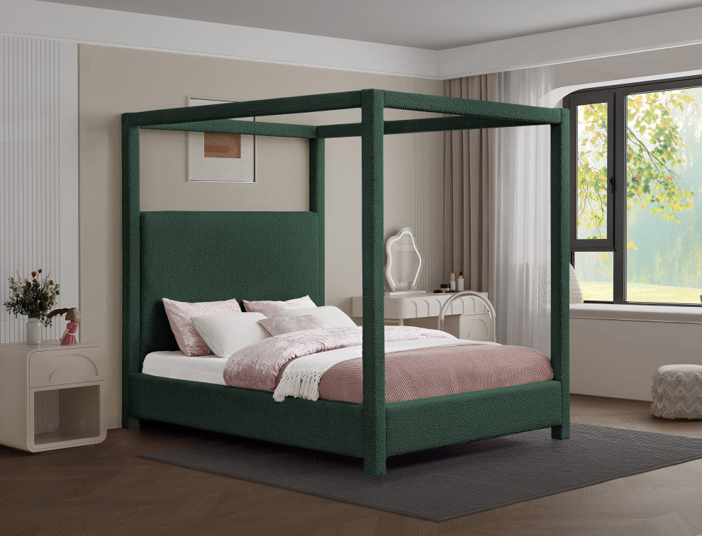 Eden Boucle Fabric Upholstered Bed, Green, King